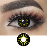 sunburst halloween contacts wearing effect drawing and plan lens