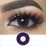 violet spiral halloween contacts wearing effect drawing and plan lens