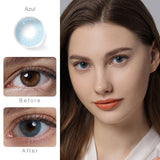 hidrocor azul blue colored contacts wearing effect comparison of before and after