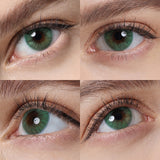 hidrocor verde green colored contacts wearing effect drawing from different angle
