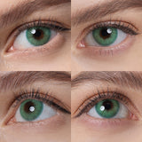 hidrocor emerald green colored contacts wearing effect drawing from different angle