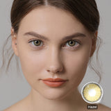 modelwearingpremium hazel colored contacts