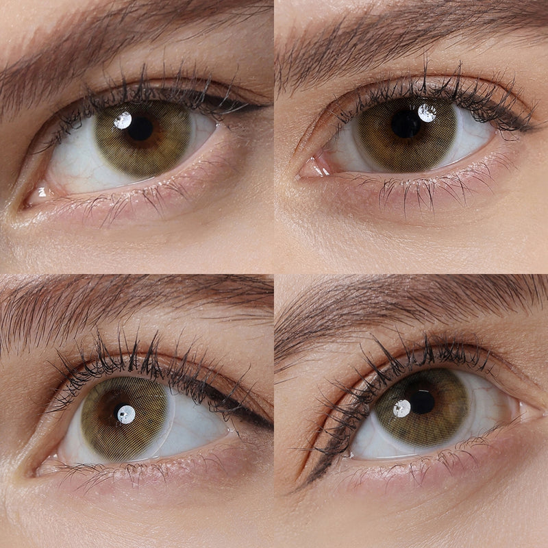 hidrocor amber yellow colored contacts wearing effect drawing from different angle