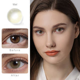 hidrocor mel yellow colored contacts wearing effect comparison of before and after