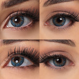 3 tone true sapphire colored contacts wearing effect drawing from different angle