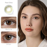 spanish real olive colored contacts wearing effect comparison of before and after