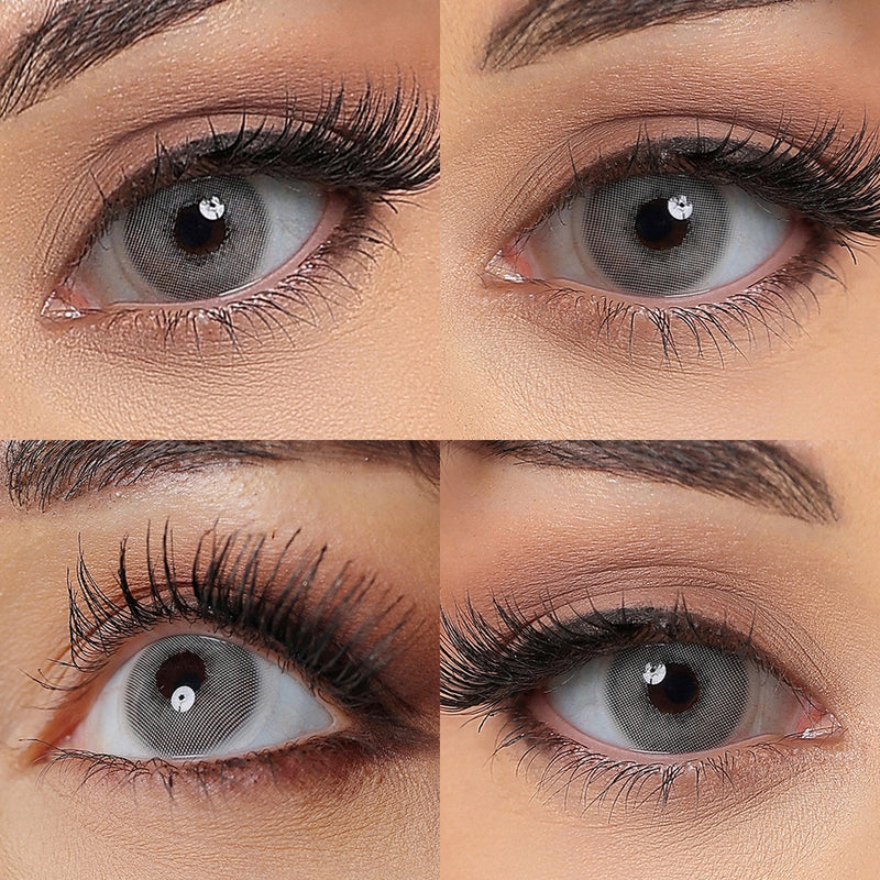 silver gray colored contacts wearing effect drawing from different angle
