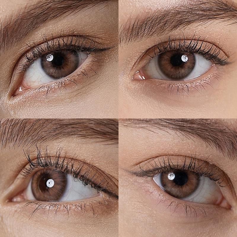 spanish real peach colored contacts wearing effect drawing from different angle