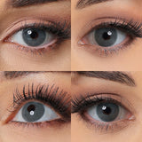 aqua blue colored contacts wearing effect drawing from different angle