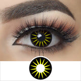 sunburst halloween contacts wearing effect drawing and plan lens