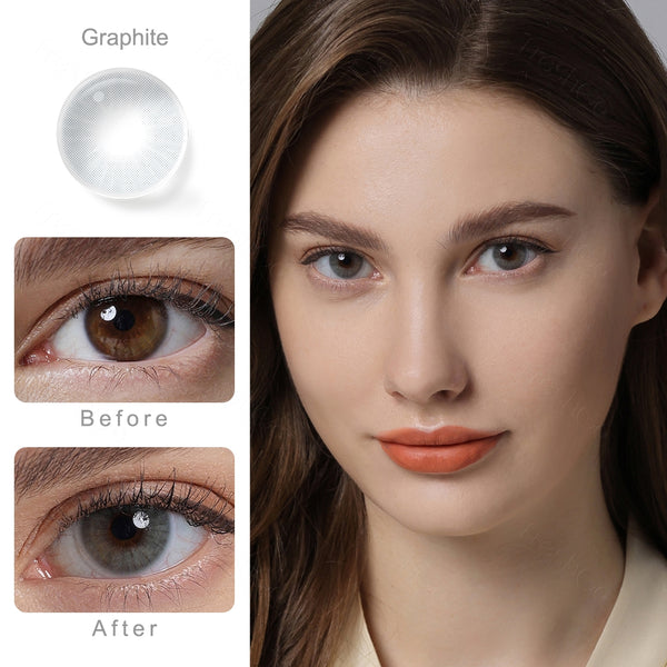 hidrocor graphite gray colored contacts wearing effect comparison of before and after