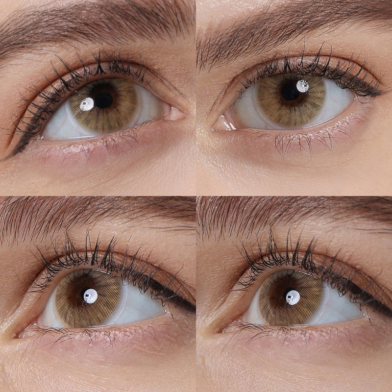 hidrocor ii honey brown colored contacts wearing effect drawing from different angle