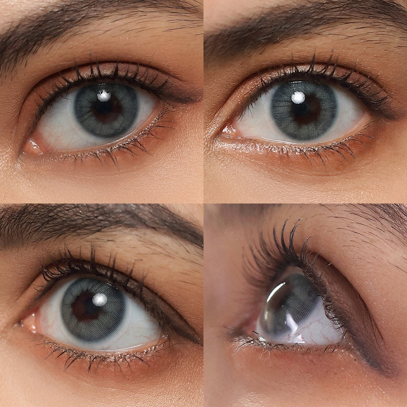 cloud light blue colored contacts wearing effect drawing from different angle