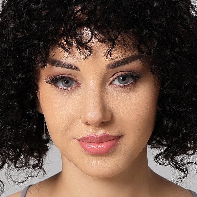 model  wearing seal gray colored contacts