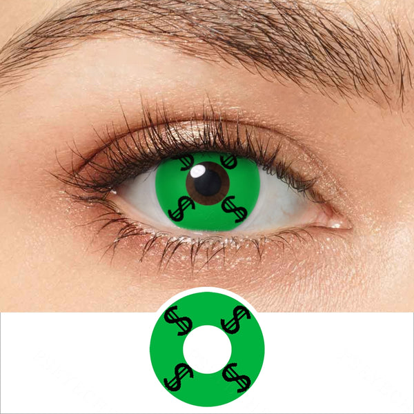Green Dollar Sign Contact Lenses