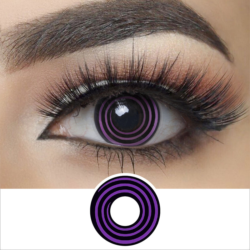 violet spiral halloween contacts wearing effect drawing and plan lens
