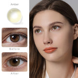 hidrocor amber yellow colored contacts wearing effect comparison of before and after