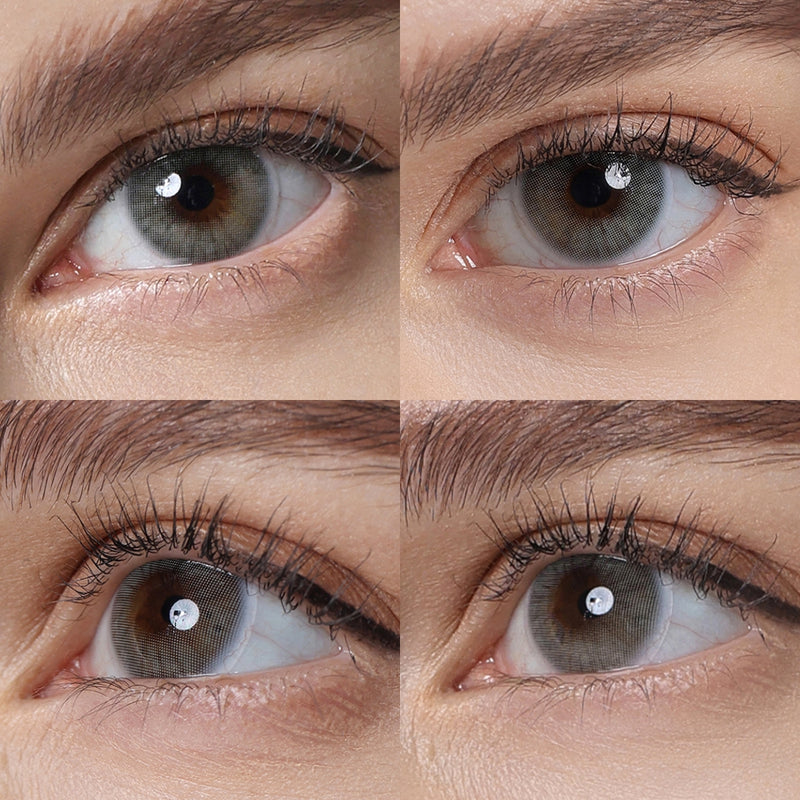 hidrocor graphite gray colored contacts wearing effect drawing from different angle