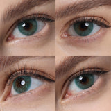 hidrocor marine blue colored contacts wearing effect drawing from different angle