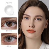 hidrocor icy gray colored contacts wearing effect comparison of before and after