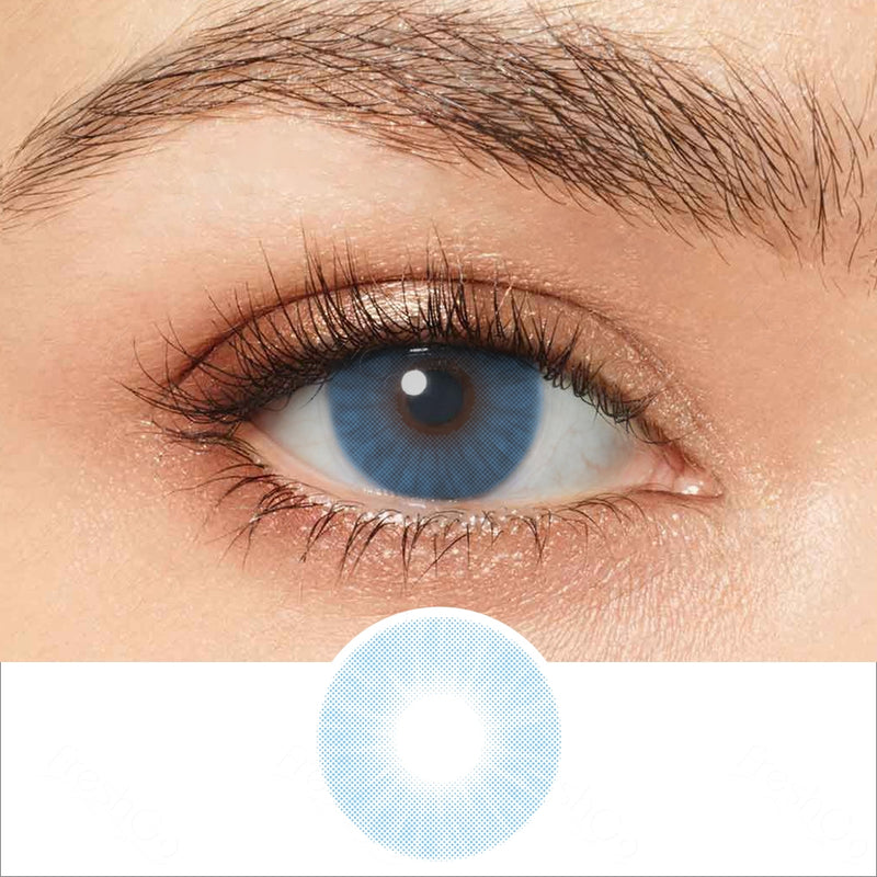 hidrocor azul blue colored contacts wearing effect drawing and plan lens
