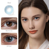 hidrocor azul blue colored contacts wearing effect comparison of before and after