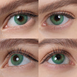 hidrocor emerald green colored contacts wearing effect drawing from different angle