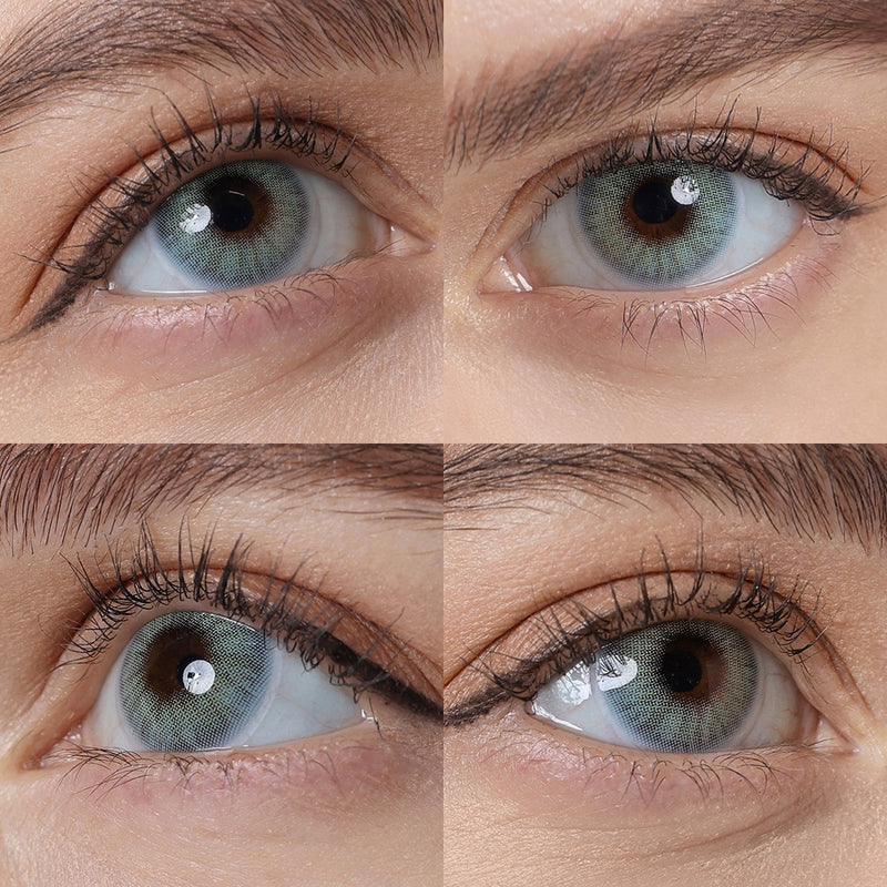 hidrocor topaz blue colored contacts wearing effect drawing from different angle