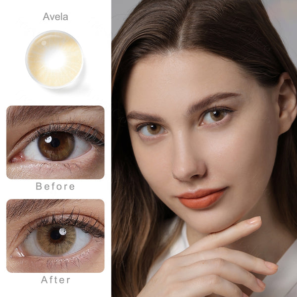 hidrocor avela brown colored contacts wearing effect drawing and plan lens