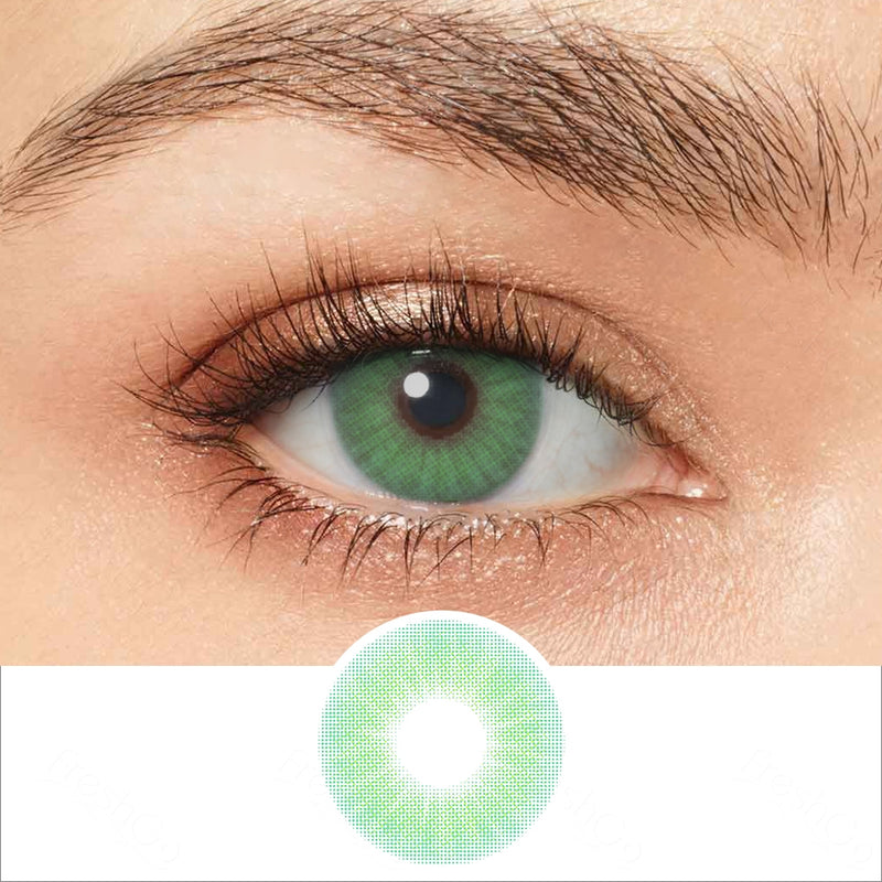 hidrocor emerald green colored contacts wearing effect drawing and plan lens