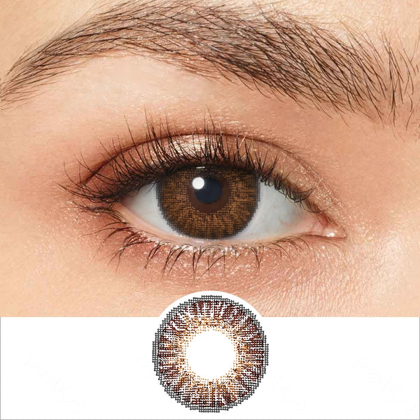 3 tone brown colored contacts wearing effect drawing and plan lens