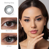 3 tone sterling gray colored contacts wearing effect comparison of before and after