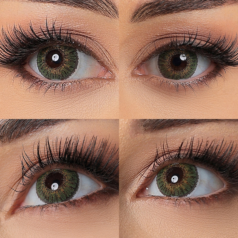 3 tone green colored contacts wearing effect drawing from different angle