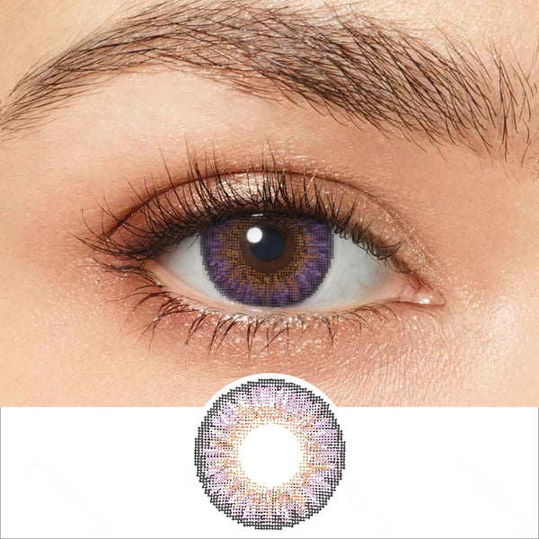 3 tone amethyst colored contacts wearing effect drawing and plan lens