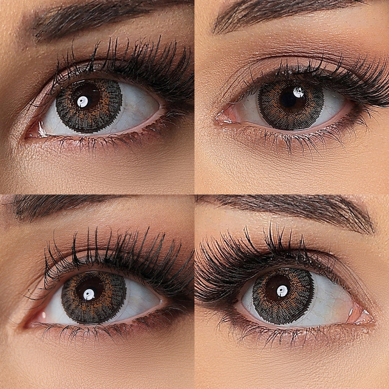 3 tone gray colored contacts wearing effect drawing from different angle