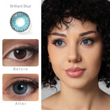 3 tone brilliant blue colored contacts wearing effect comparison of before and after