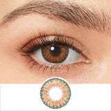 3 tone honey colored contacts wearing effect drawing and plan lens