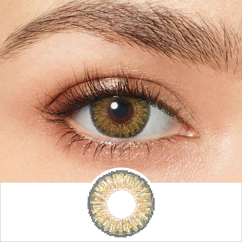 3 tone pure hazel colored contacts wearing effect drawing and plan lens