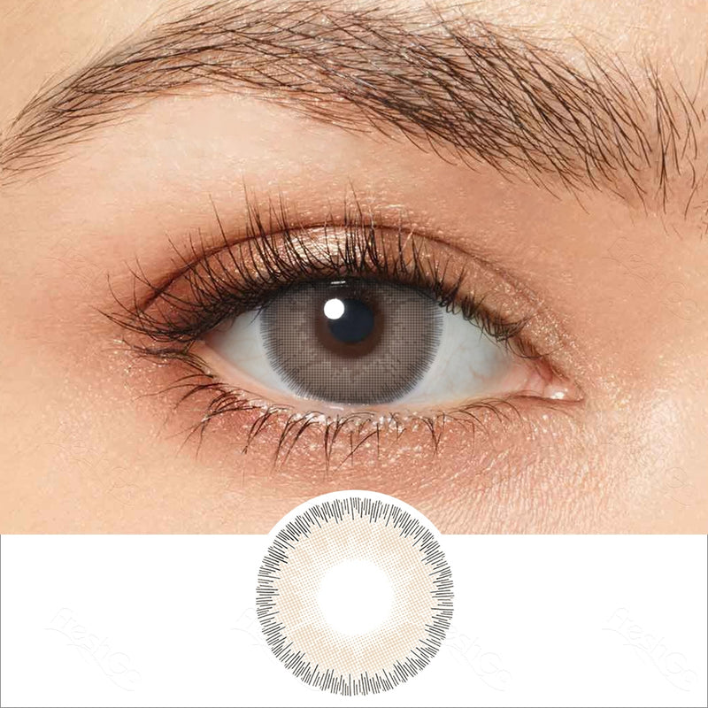 sandy gray colored contacts wearing effect drawing and plan lens