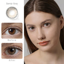 sandy gray colored contacts wearing effect comparison of before and after