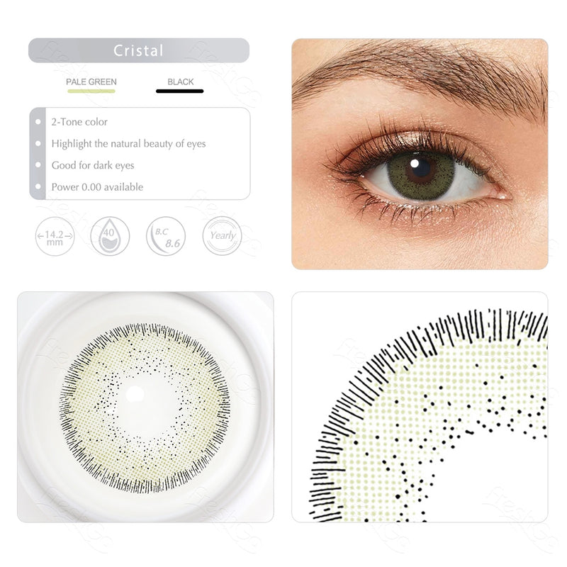 nature cristal green colored contacts wearing effect drawing from different angle