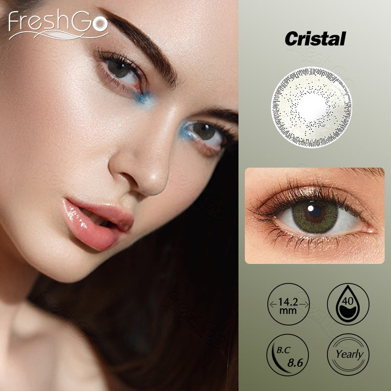 modelwearingnature cristal green colored contacts