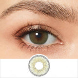 natural ambar colored contacts wearing effect drawing and plan lens
