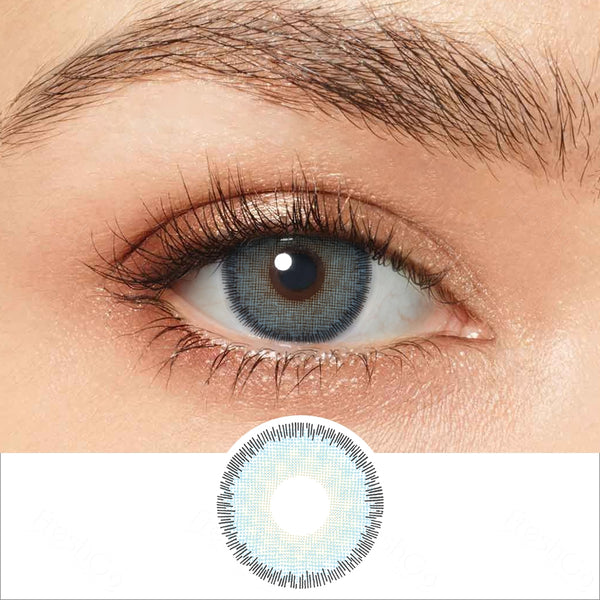premium blue colored contacts wearing effect drawing and plan lens
