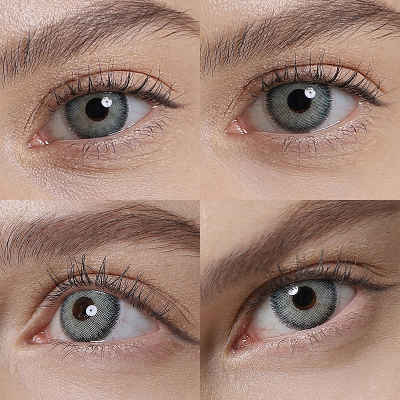 premium blue colored contacts wearing effect drawing from different angle