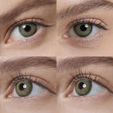 premium green colored contacts wearing effect drawing from different angle