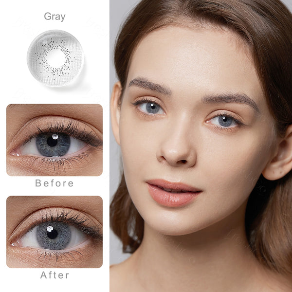 ocean gray colored contacts wearing effect comparison of before and after