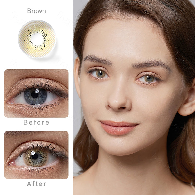 ocean brown colored contacts wearing effect comparison of before and after