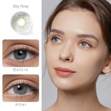 ocean sky gray colored contacts wearing effect comparison of before and after