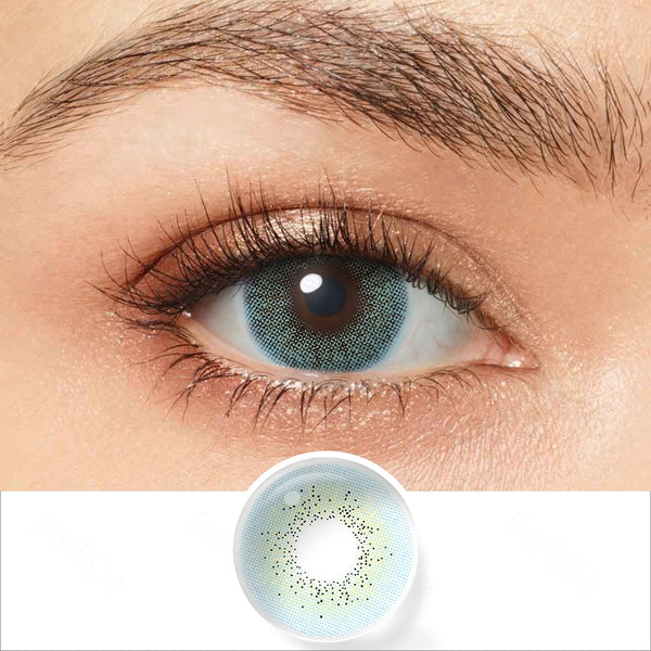 ocean blue colored contacts wearing effect drawing and plan lens